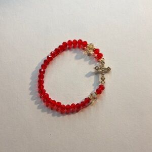 Elegant Red Beaded Bracelet with Gold Cross Charm